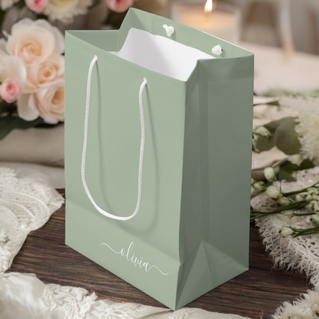 Sage Grönt Minimalist Modern Monogram-Elegant (Skapare uppladdad)