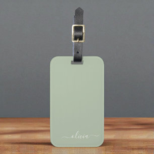 Sage Grönt Minimalist Modern Monogram-Elegant Bagagebricka