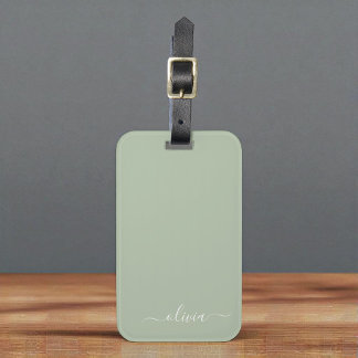 Sage Grönt Minimalist Modern Monogram-Elegant Bagagebricka