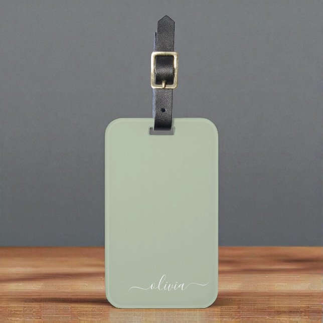 Sage Grönt Minimalist Modern Monogram-Elegant Bagagebricka (Skapare uppladdad)