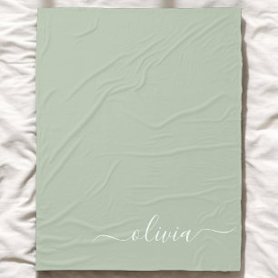 Sage Grönt Minimalist Modern Monogram-Elegant Fleecefilt