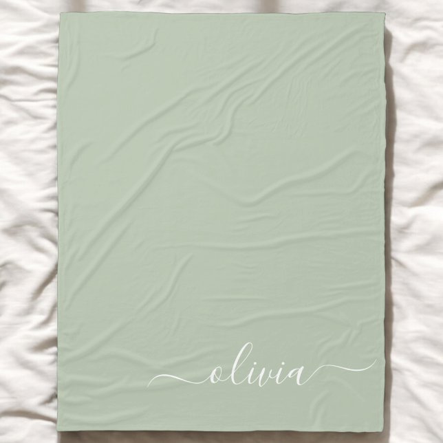 Sage Grönt Minimalist Modern Monogram-Elegant Fleecefilt (Skapare uppladdad)