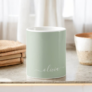 Sage Grönt Minimalist Modern Monogram-Elegant Kaffemugg