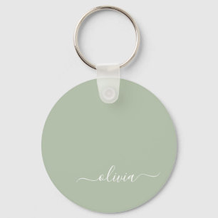 Sage Grönt Minimalist Modern Monogram-Elegant Nyckelring