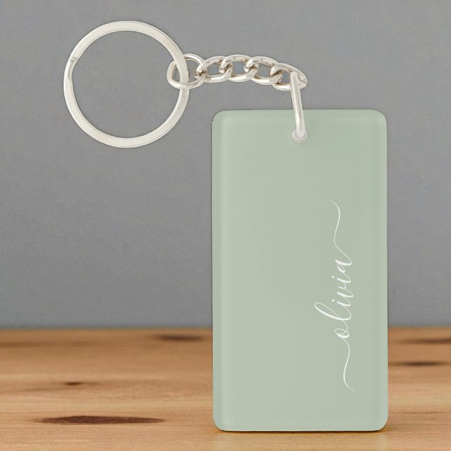 Sage Grönt Minimalist Modern Monogram-Elegant Nyckelring (Skapare uppladdad)