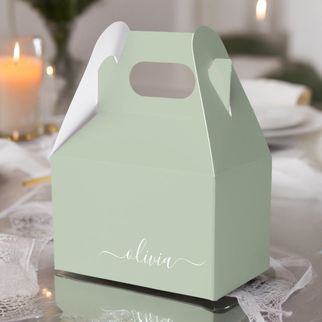 Sage Grönt Minimalist Modern Monogram-Elegant Presentaskar (Skapare uppladdad)