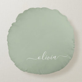 Sage Grönt Minimalist Modern Monogram-Elegant Rund Kudde