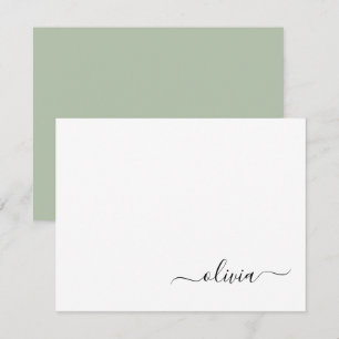 Sage Grönt Minimalist Modern Monogram-Elegant Tack Kort