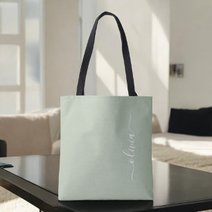 Sage Grönt Minimalist Modern Monogram-Elegant Tygkasse