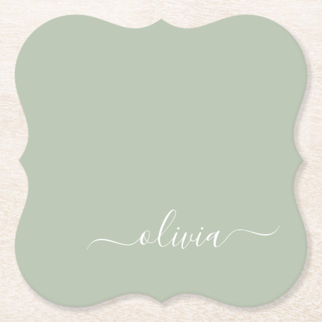 Sage Grönt Minimalist Modern Monogram-Elegant Underlägg Papper (Framsida)
