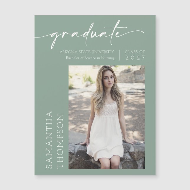 Sage Grönt Minimalist-skript Photo Student Magnet (Framsida)