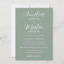 Sage Grönt Minimalist White Script Bröllop Inbjudningar