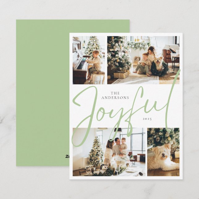 Sage Grönt minimalistisk fyra foto Glatt jul Julkort (Fram/baksida)