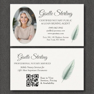 Sage Grönt Mobile Notary QR Code Modern Photo Visitkort