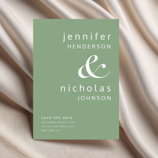 Sage Grönt Modern Ampersand Typography Bröllop Spara Datumet (Sage Green Modern Ampersand Typography Wedding Save The Date)