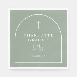 Sage Grönt Modern Arch Script Minimalist Baptism Pappersservett