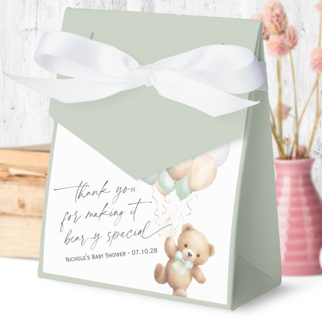 Sage Grönt Modern Barly Wait Gender Neutral Presentaskar (We Can Bearly Wait, Sage Green Baby Boy Shower Favor Box.)