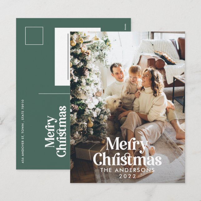 Sage grönt modern botanisk typografi med vattenfär helg vykort (Fram/baksida)