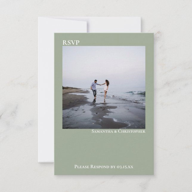 Sage Grönt Modern enkel, minimalistisk foto Bröllo OSA Kort (Framsida)