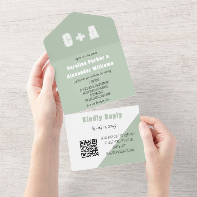 Sage Grönt Modern enkel QR-kodfet Elegant (Avrivbar del)