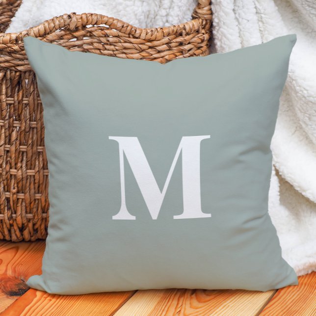 Sage Grönt Modern Farmhouse Monogram Kudde (Sage green modern farmhouse large monogram decorator pillow)