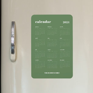 Sage Grönt Modern Fullt År 2024 Kalender Magnet