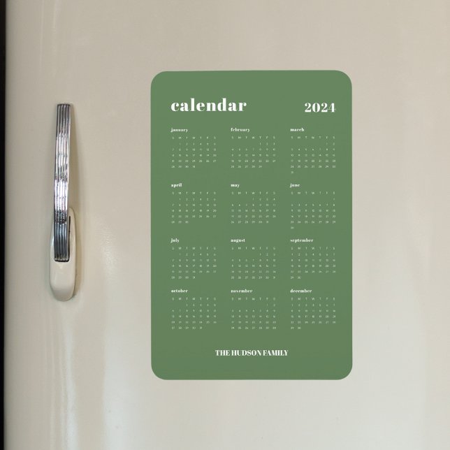 Sage Grönt Modern Fullt År 2024 Kalender Magnet (Skapare uppladdad)