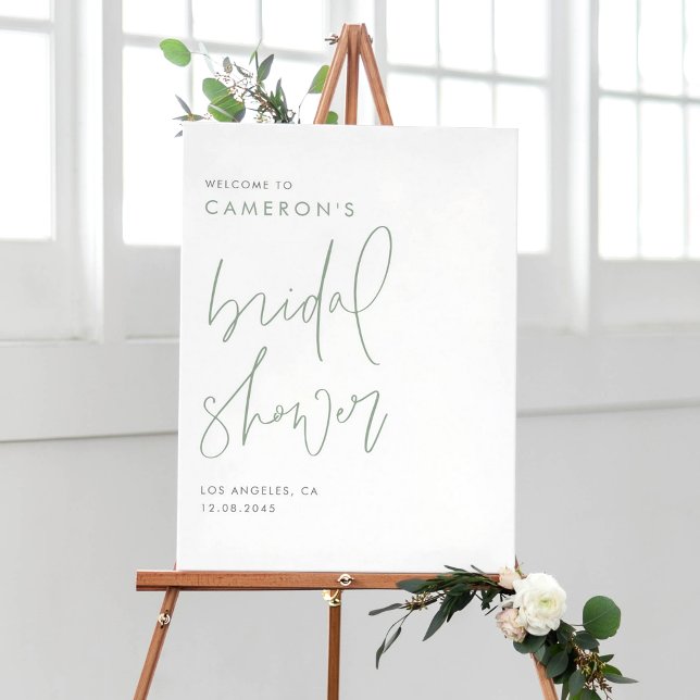 Sage Grönt Modern handskriven Möhippa Poster (Sage Green Modern Handwritten Script Bridal Shower Poster)