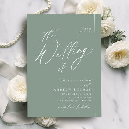 Sage Grönt modern manus minimalist bröllop Inbjudningar