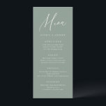 Sage Grönt modern manus minimalist bröllop Meny<br><div class="desc">Modern meny-skriptminimalistisk design i sidled grönt och vit,  enkel och elegant. Underbara bröllop-menykort för moderna bröllop och andra evenemang. Visa alla matchande delar i samlingen.</div>