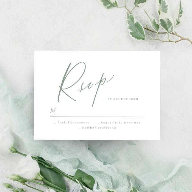 Sage Grönt modern manus minimalistisk bröllop OSA (Sage Green modern script minimalist wedding RSVP)