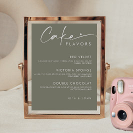 Sage Grönt Modern Menu Cake Bröllop Cake Sign Poster