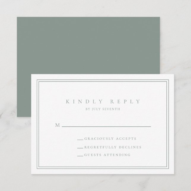 Sage Grönt Modern Minimalist Bröllop OSA Card Kort (Fram/baksida)