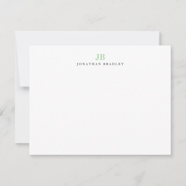 Sage Grönt Modern Minimalist Monogram-Professionel Anteckningskort (Framsida)
