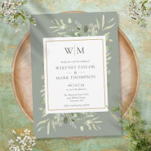 Sage Grönt Modern Monogram Greenery Bröllop