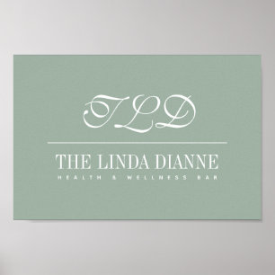 Sage Grönt Modern Monogram Namn Business Poster