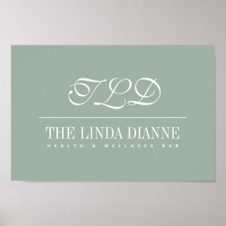 Sage Grönt Modern Monogram Namn Business Poster