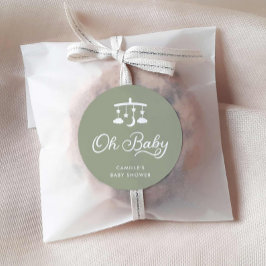 Sage Grönt Modern Oh Baby Shower Runt Klistermärke