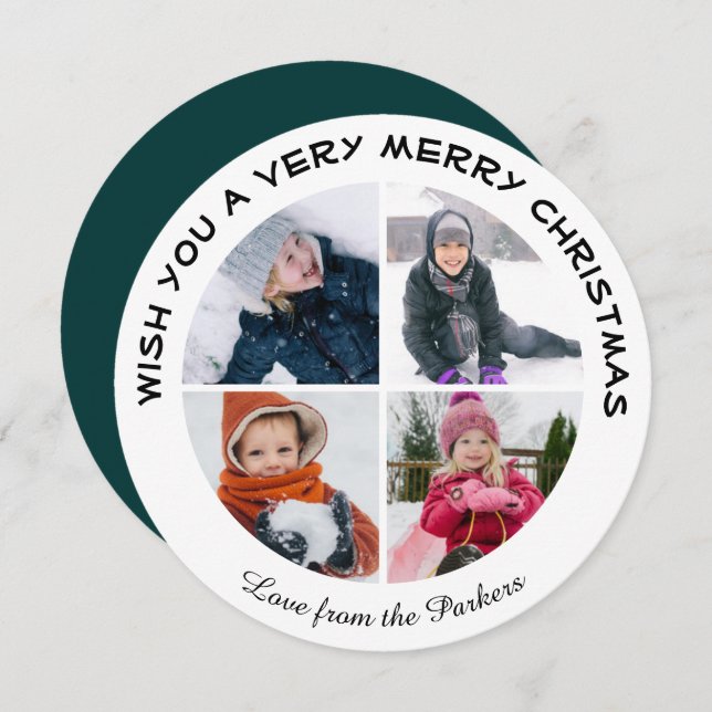 Sage Grönt Modern Script 4, fotminimalistisk cirke Julkort (Fram/baksida)