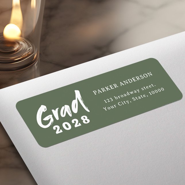Sage Grönt Modern Script Studenten Returadress Returadress Etikett (Sage Green Modern Script Graduation Return Address Label)