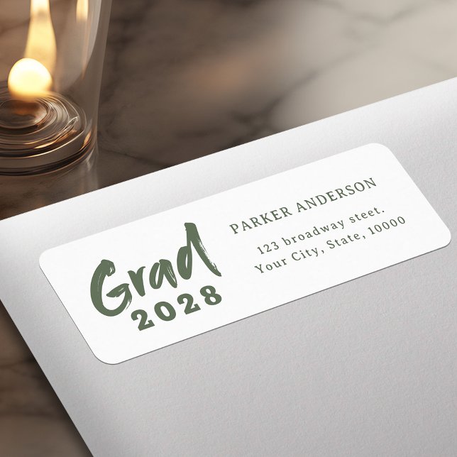 Sage Grönt Modern Script Studenten Returadress Returadress Etikett (Sage Green Modern Script Graduation Return Address Label)