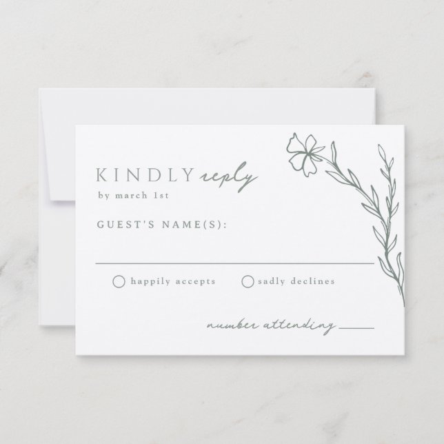 Sage Grönt Modern Stenciled Botaniskt Cream Ivory OSA Kort (Framsida)