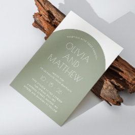 Sage grönt modern typografbåge bröllop + QR Inbjudningar