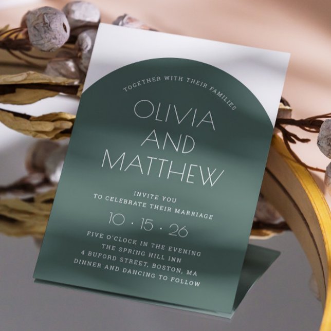 Sage grönt modern typografbåge bröllop + QR Inbjudningar (Skapare uppladdad)