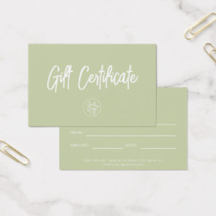 Sage Grönt Modern Voucher Gift-certifikat Visitkort