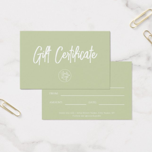 Sage Grönt Modern Voucher Gift-certifikat Visitkort (Kontor)