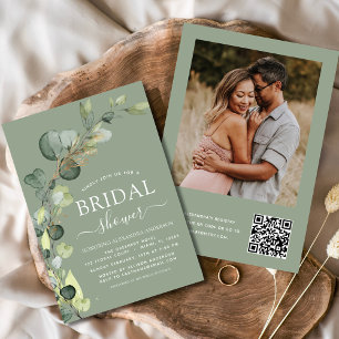 Sage Grönt Möhippa QR- kod Foto Eucalyptus Inbjudningar