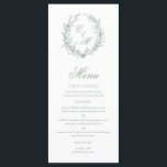 Sage Grönt Monogram Blommigt Utandning Bröllop Meny<br><div class="desc">Den här eleganten Sage Grönt Monogram Blommigt Wandeand Bröllop Menu är perfekt för din bröllopsmottagning. Den har ett vackert, blomstrande, romantiskt, botaniskt, grönt blommigt-andetag med bruden och rummens initialer. Det är lika unikt som ett par och kommer att se häpnadsväckande ut i ställe vid mottagningen. Den här menyn med tre...</div>