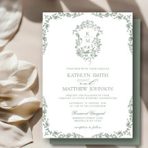 Sage Grönt Monogram Blommigt Vintage Vapensköld Br