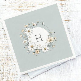 Sage Grönt Monogram Boho Flowers Personlig Pappersservett